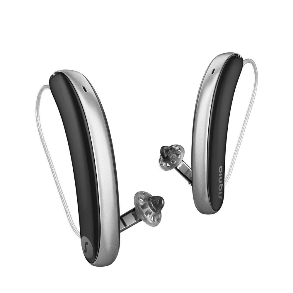 Styletto 7IX Slim RIC R Black Silver Hearing Aids