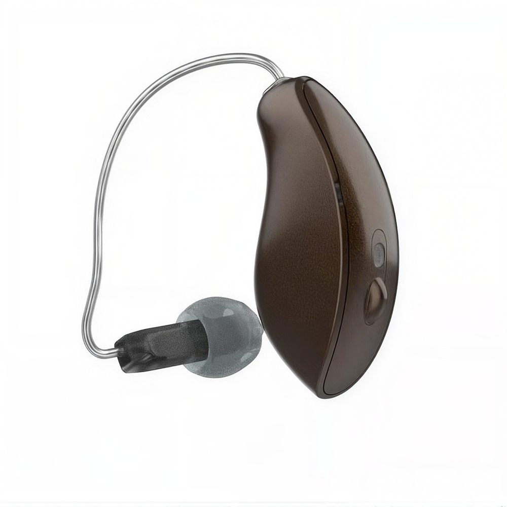 Starkey Omega AI+ mRIC R 24 hearing aid in Chestnut