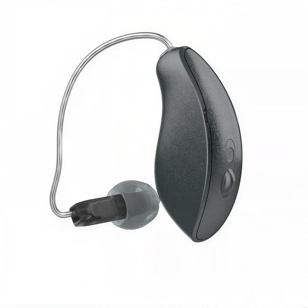 Starkey Omega AI+ mRIC R 16 hearing aid in Graphite Gray