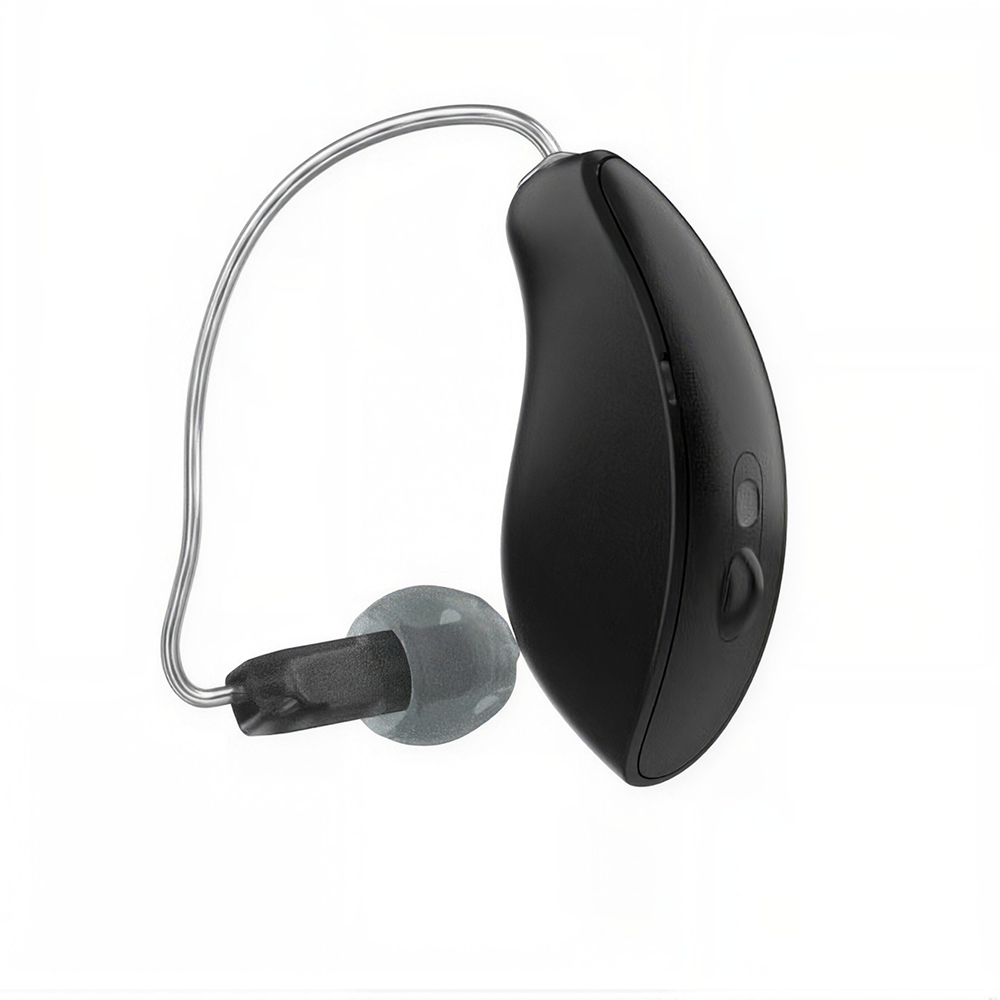 Starkey Omega AI+ mRIC R 16 hearing aid in Tech Black